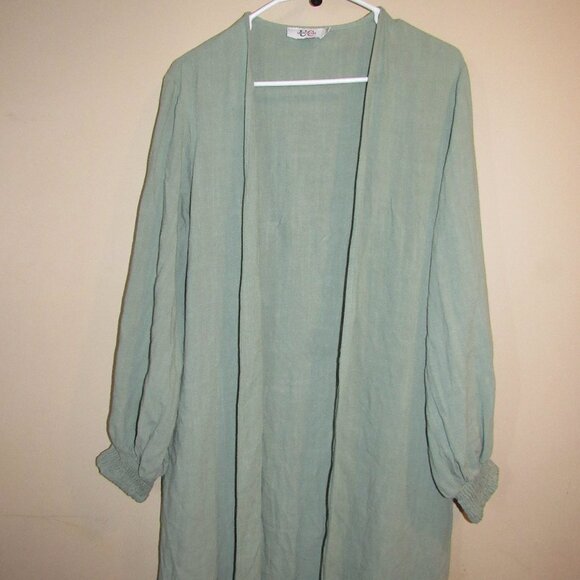 Urban Culture 100% Linen Green Open Cardigan Maxi Duster Jacket Women's sz 12 - Picture 2 of 5